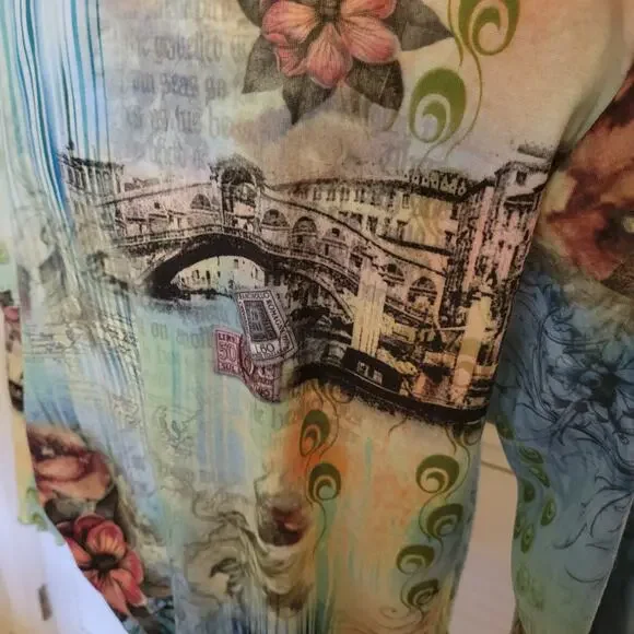 Y2K Impulse California Green Graphic Blouse Lettuce Trim XL - Picture 4 of 7